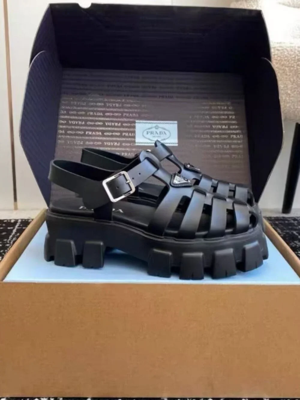 Prada Black Rubber Platform Fisherman Sandals